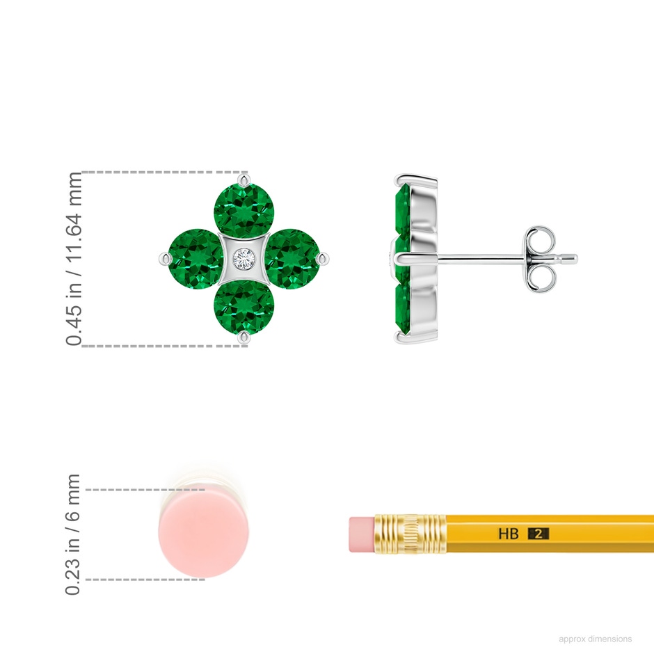 4mm Labgrown Nature Inspired Round Lab-Grown Emerald and Diamond Flower Stud Earrings in 18K White Gold ruler