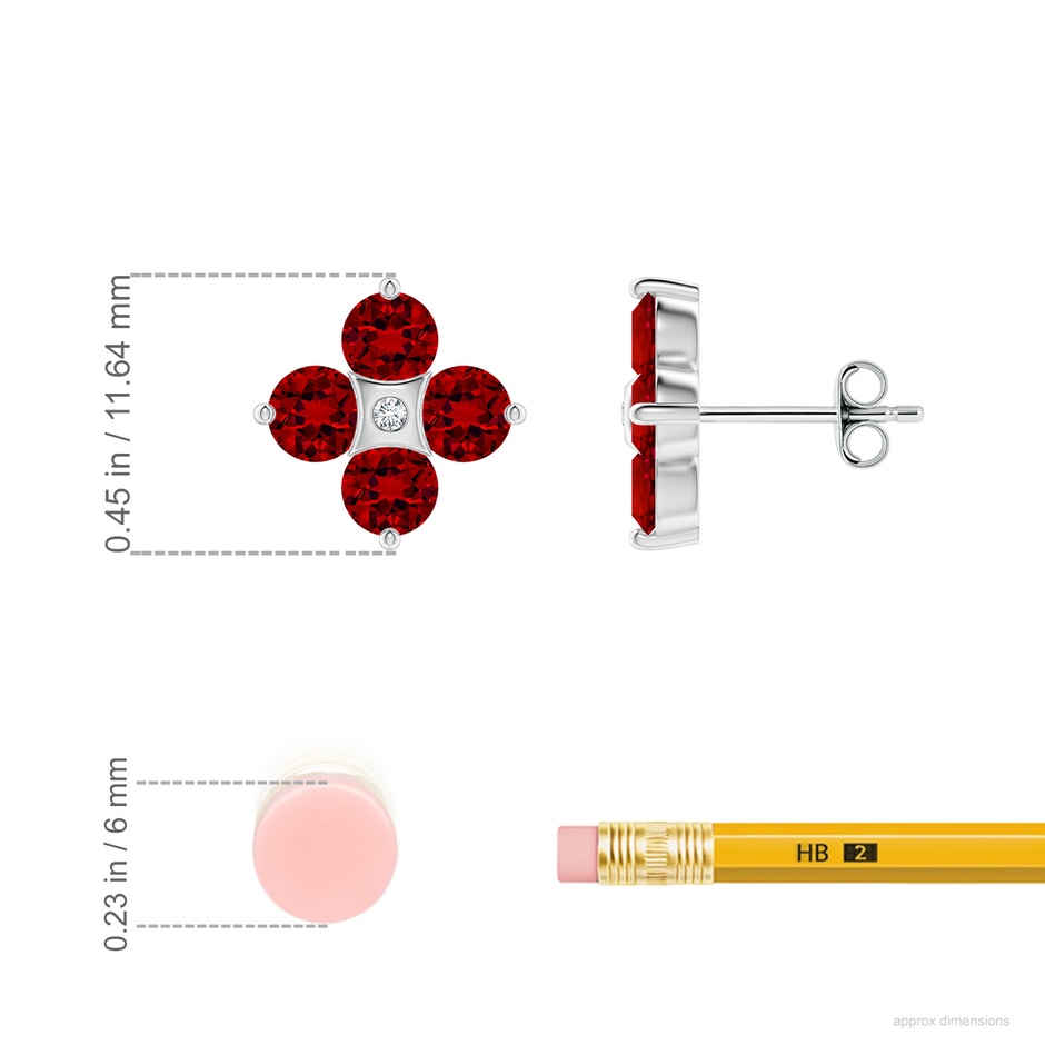 4mm Labgrown Nature Inspired Round Lab-Grown Ruby and Diamond Flower Stud Earrings in 18K White Gold ruler