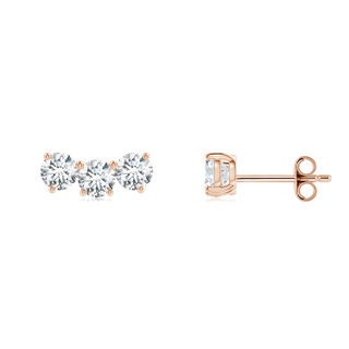 3.6mm FGVS Prong-Set Round Lab-Grown Diamond Three Stone Stud Earrings in 9K Rose Gold