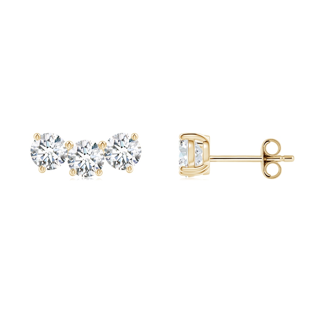 4.1mm FGVS Prong-Set Round Lab-Grown Diamond Three Stone Stud Earrings in Yellow Gold