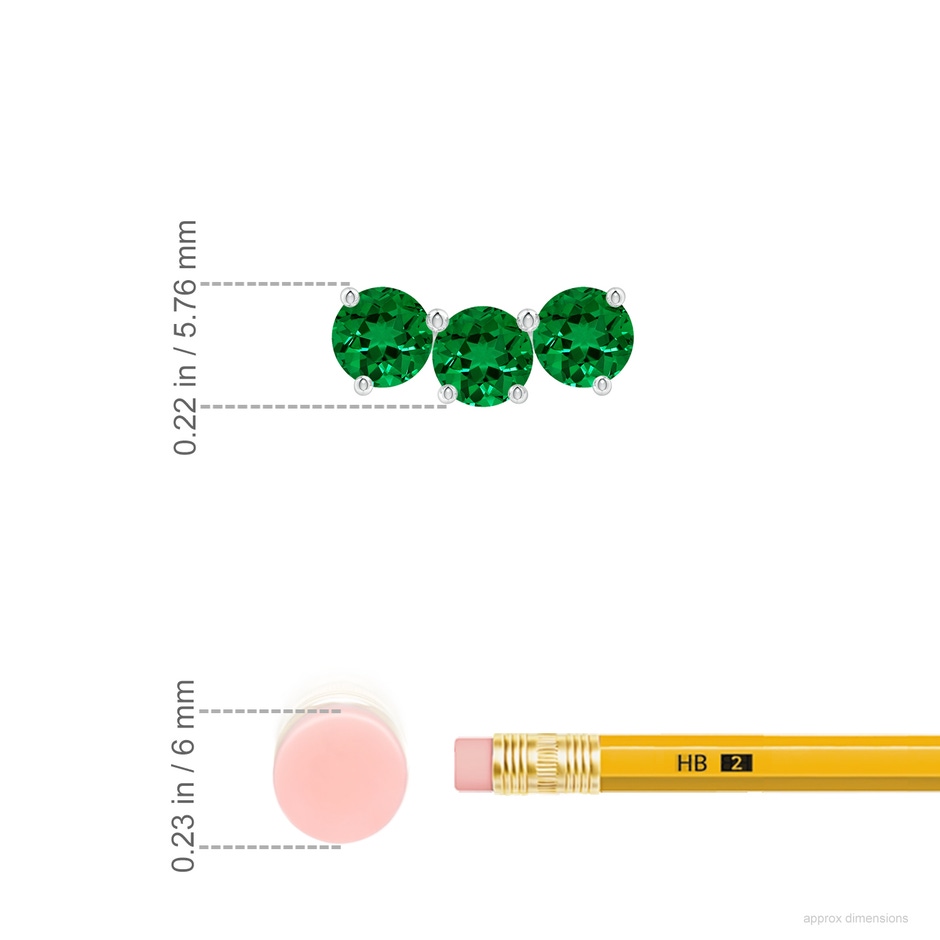 4.5mm Labgrown Prong-Set Round Lab-Grown Emerald Three Stone Stud Earrings in 18K White Gold ruler