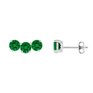 4mm Labgrown Prong-Set Round Lab-Grown Emerald Three Stone Stud Earrings in P950 Platinum