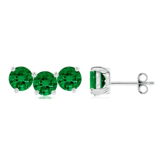 5mm Labgrown Prong-Set Round Lab-Grown Emerald Three Stone Stud Earrings in P950 Platinum