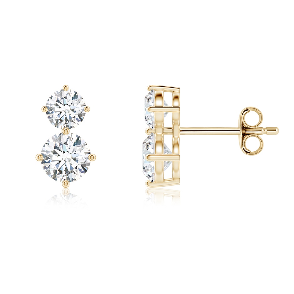 5.1mm FGVS Round Lab-Grown Diamond Two Stone Stud Earrings in Yellow Gold 