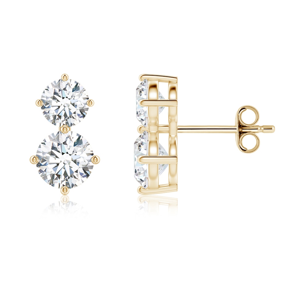 6mm FGVS Round Lab-Grown Diamond Two Stone Stud Earrings in Yellow Gold 