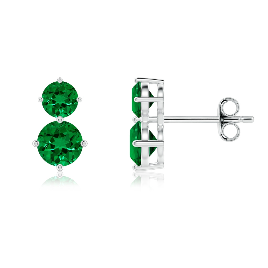 5mm Labgrown Round Lab-Grown Emerald Two Stone Stud Earrings in P950 Platinum