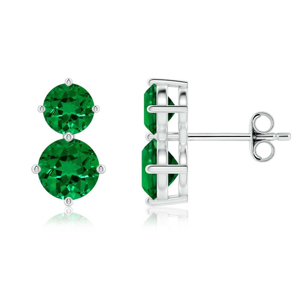 6mm Labgrown Round Lab-Grown Emerald Two Stone Stud Earrings in White Gold