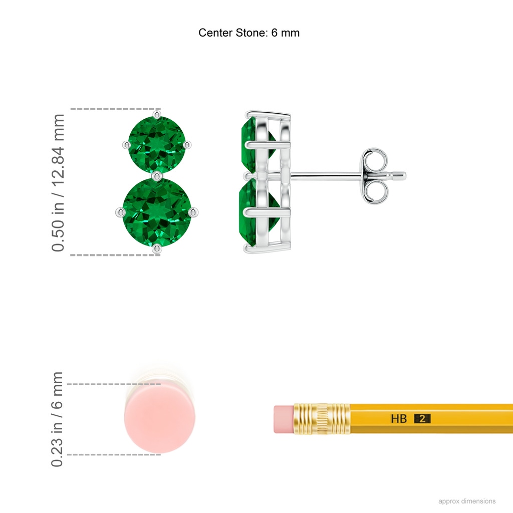 6mm Labgrown Round Lab-Grown Emerald Two Stone Stud Earrings in White Gold ruler