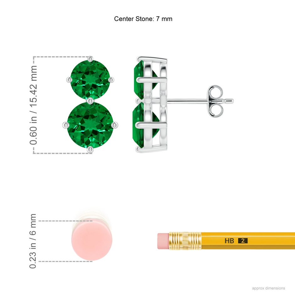 7mm Labgrown Round Lab-Grown Emerald Two Stone Stud Earrings in White Gold ruler