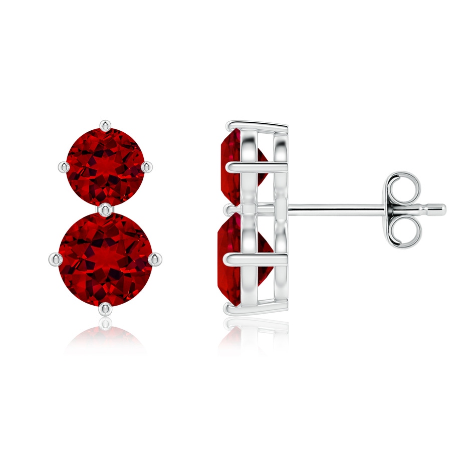 6mm Labgrown Round Lab-Grown Ruby Two Stone Stud Earrings in White Gold 