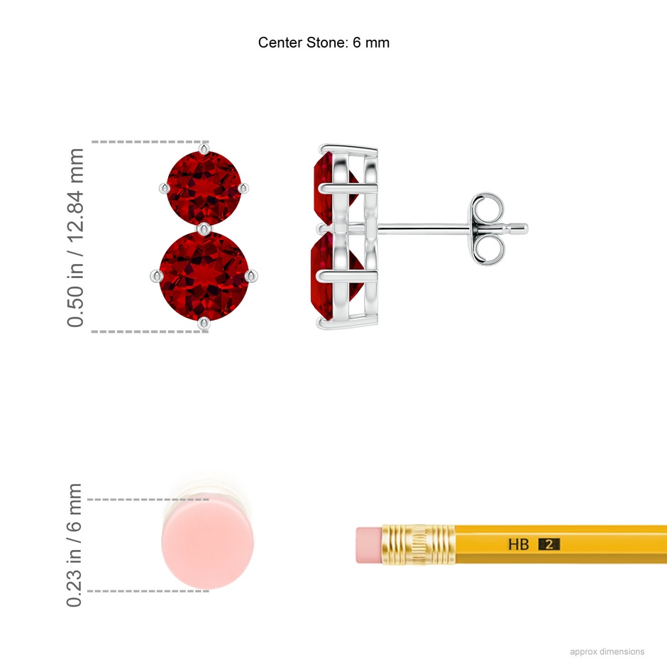 6mm Labgrown Round Lab-Grown Ruby Two Stone Stud Earrings in White Gold ruler