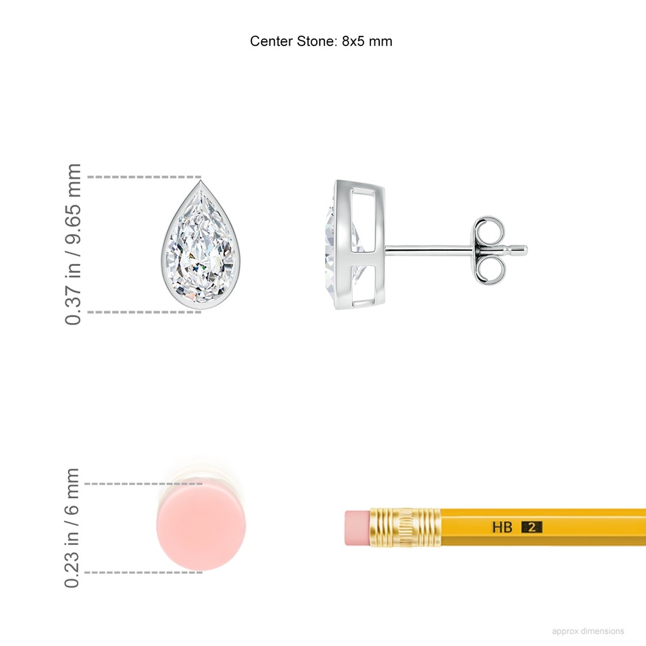 8x5mm FGVS Bezel-Set Pear Lab-Grown Diamond Solitaire Stud Earrings in White Gold ruler