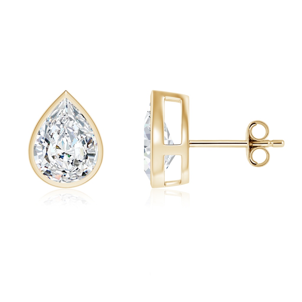 9x5.5mm FGVS Bezel-Set Pear Lab-Grown Diamond Solitaire Stud Earrings in Yellow Gold