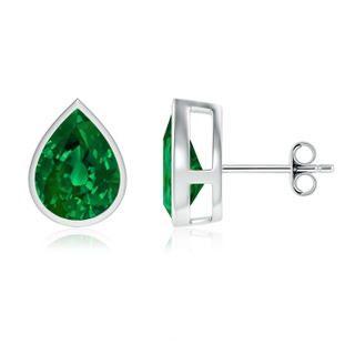 10x8mm Labgrown Bezel-Set Pear Lab-Grown Emerald Solitaire Stud Earrings in P950 Platinum