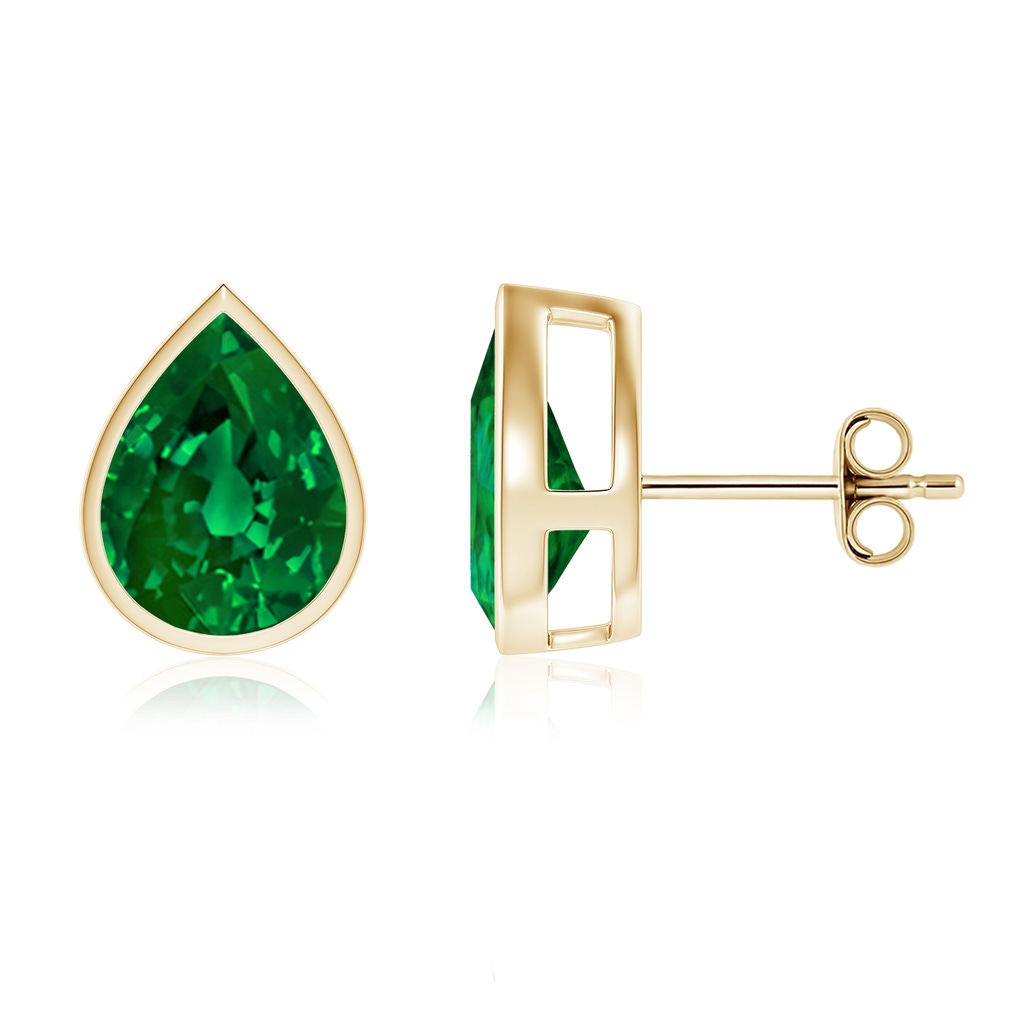 10x8mm Labgrown Bezel-Set Pear Lab-Grown Emerald Solitaire Stud Earrings in Yellow Gold
