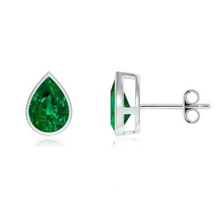 8x6mm Labgrown Bezel-Set Pear Lab-Grown Emerald Solitaire Stud Earrings in P950 Platinum