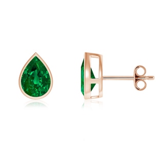 8x6mm Labgrown Bezel-Set Pear Lab-Grown Emerald Solitaire Stud Earrings in Rose Gold