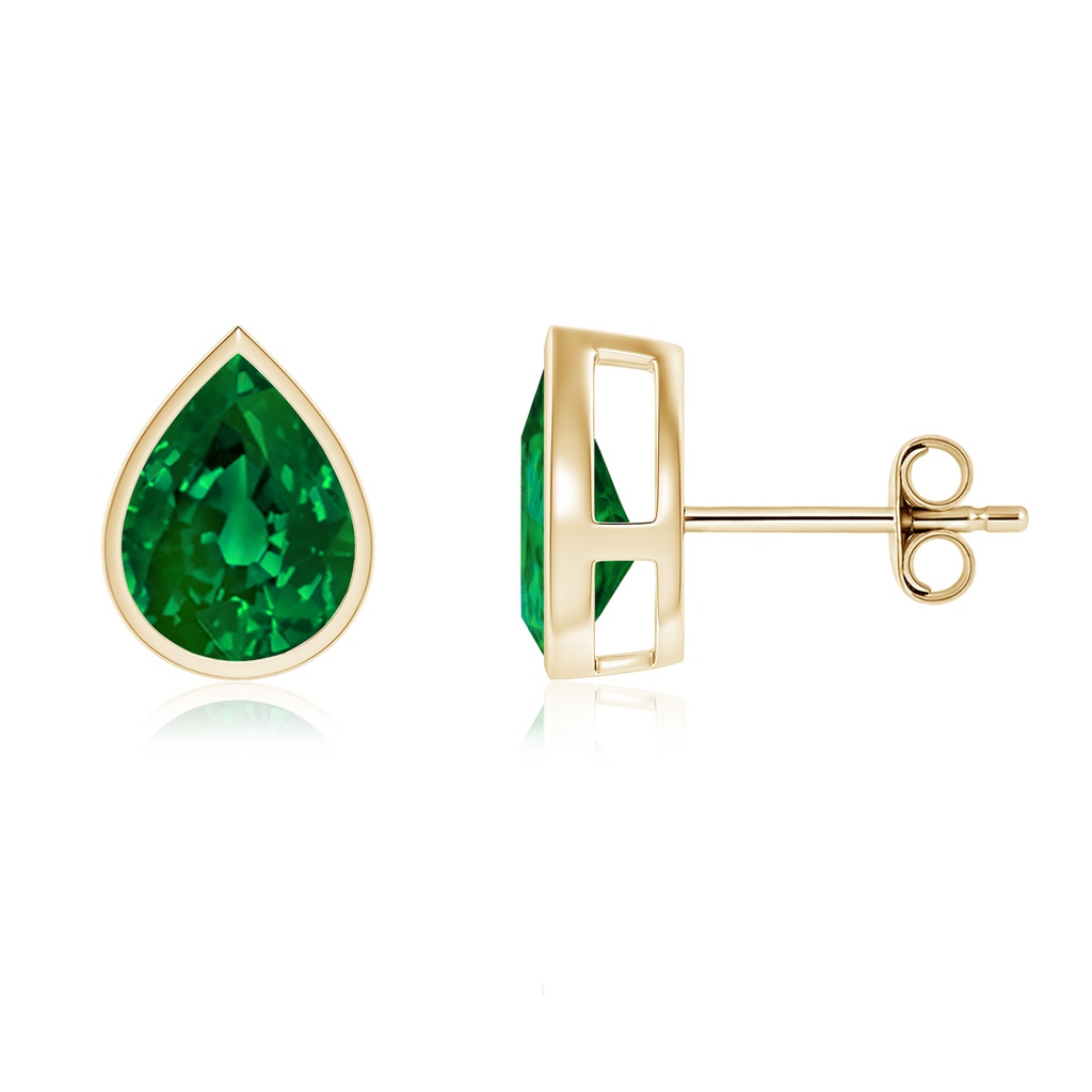 9x7mm Labgrown Bezel-Set Pear Lab-Grown Emerald Solitaire Stud Earrings in 18K Yellow Gold