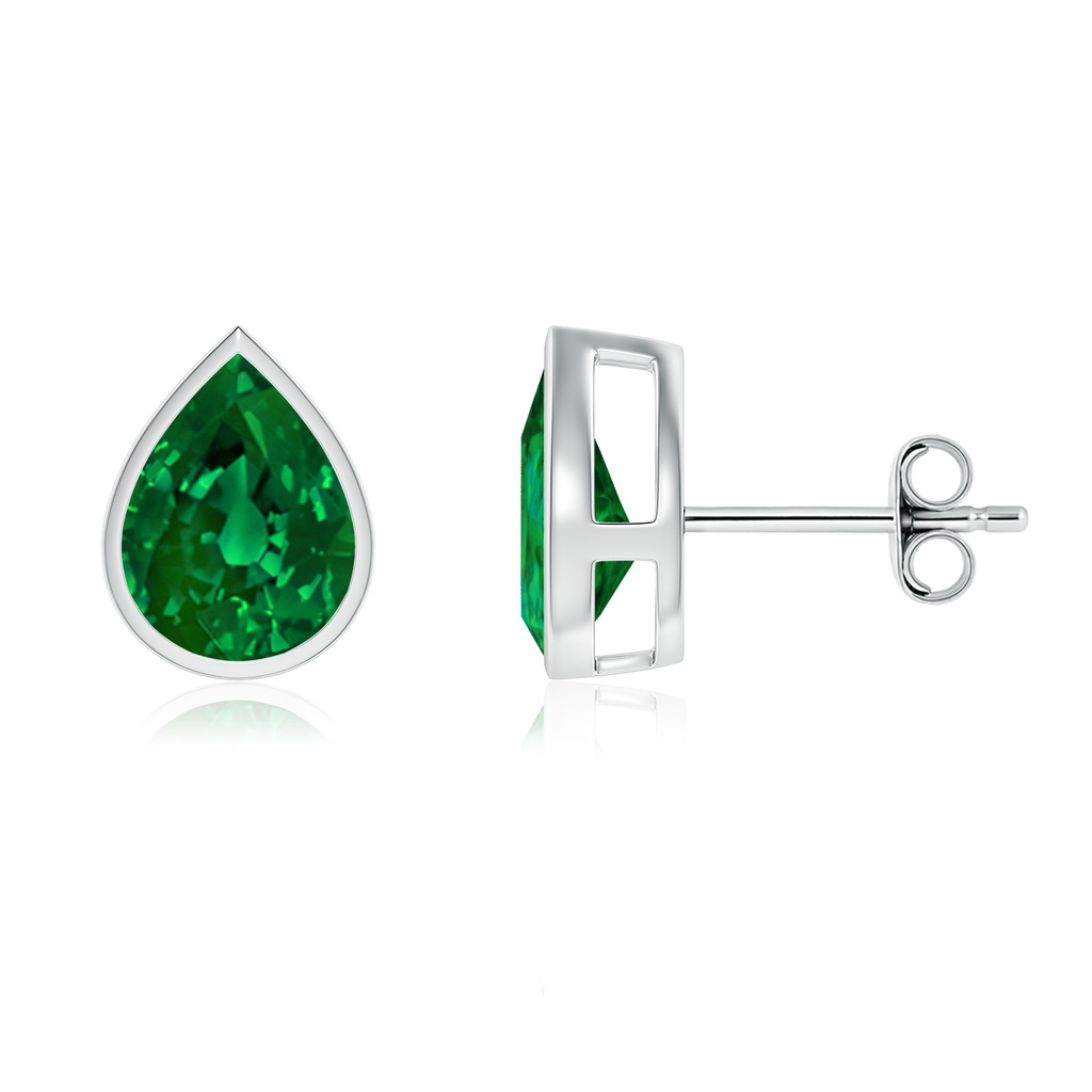 9x7mm Labgrown Bezel-Set Pear Lab-Grown Emerald Solitaire Stud Earrings in White Gold