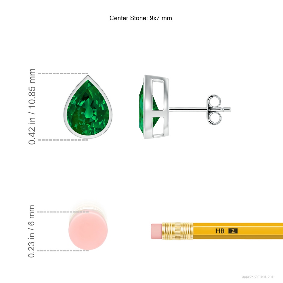 9x7mm Labgrown Bezel-Set Pear Lab-Grown Emerald Solitaire Stud Earrings in White Gold ruler