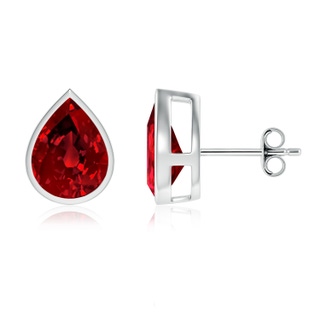 10x8mm Labgrown Bezel-Set Pear Lab-Grown Ruby Solitaire Stud Earrings in P950 Platinum