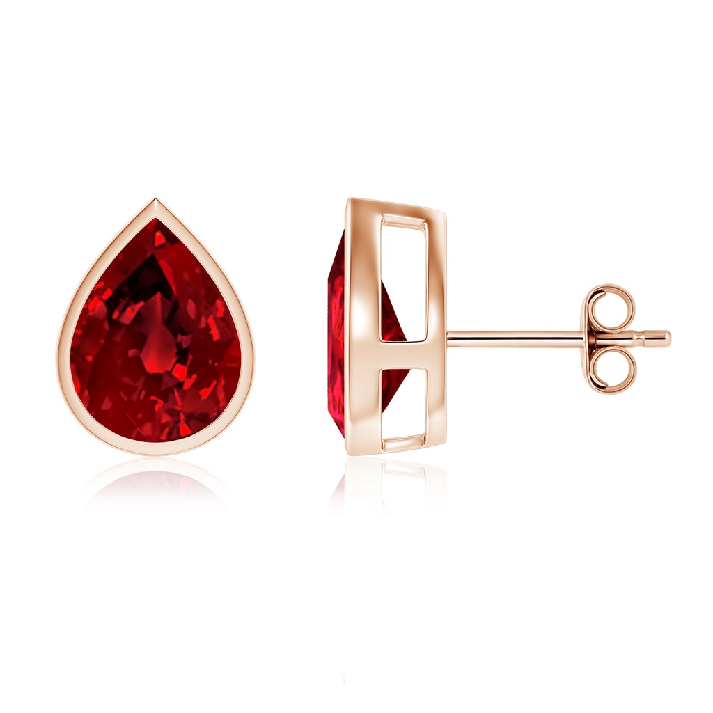 10x8mm Labgrown Bezel-Set Pear Lab-Grown Ruby Solitaire Stud Earrings in Rose Gold