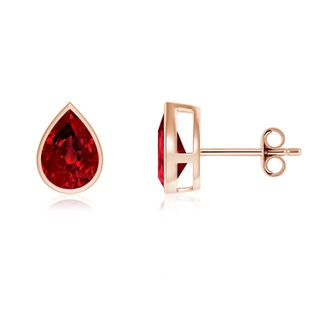 8x6mm Labgrown Bezel-Set Pear Lab-Grown Ruby Solitaire Stud Earrings in Rose Gold