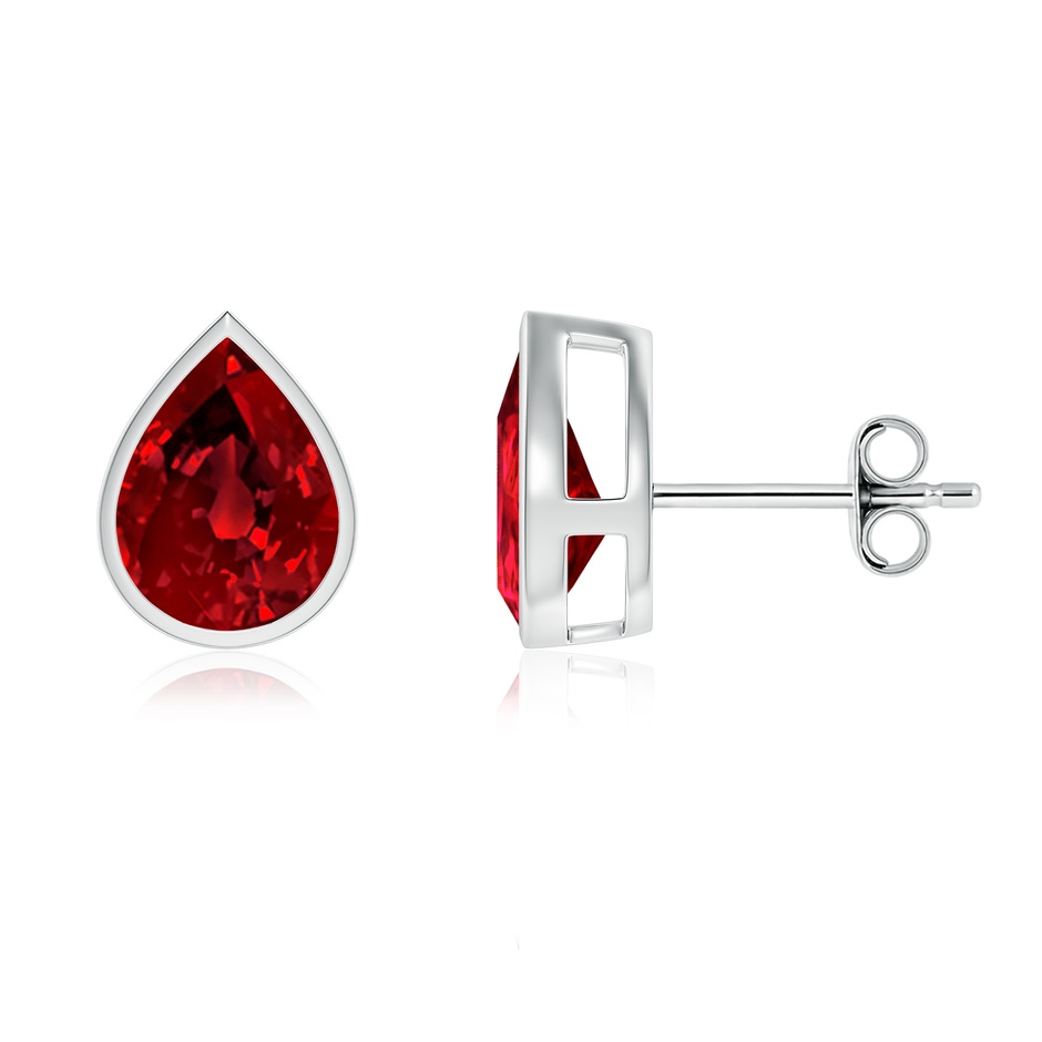 9x7mm Labgrown Bezel-Set Pear Lab-Grown Ruby Solitaire Stud Earrings in White Gold 