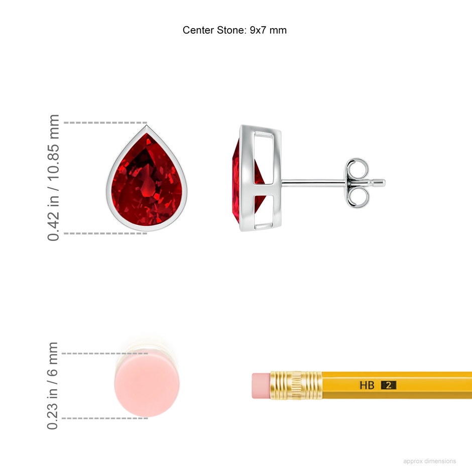 9x7mm Labgrown Bezel-Set Pear Lab-Grown Ruby Solitaire Stud Earrings in White Gold ruler