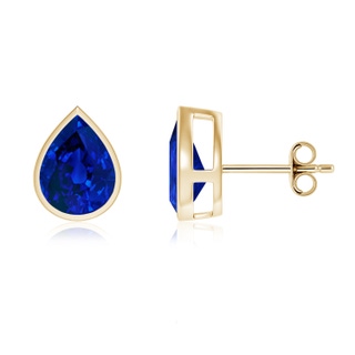 9x7mm Labgrown Bezel-Set Pear Lab-Grown Blue Sapphire Solitaire Stud Earrings in Yellow Gold