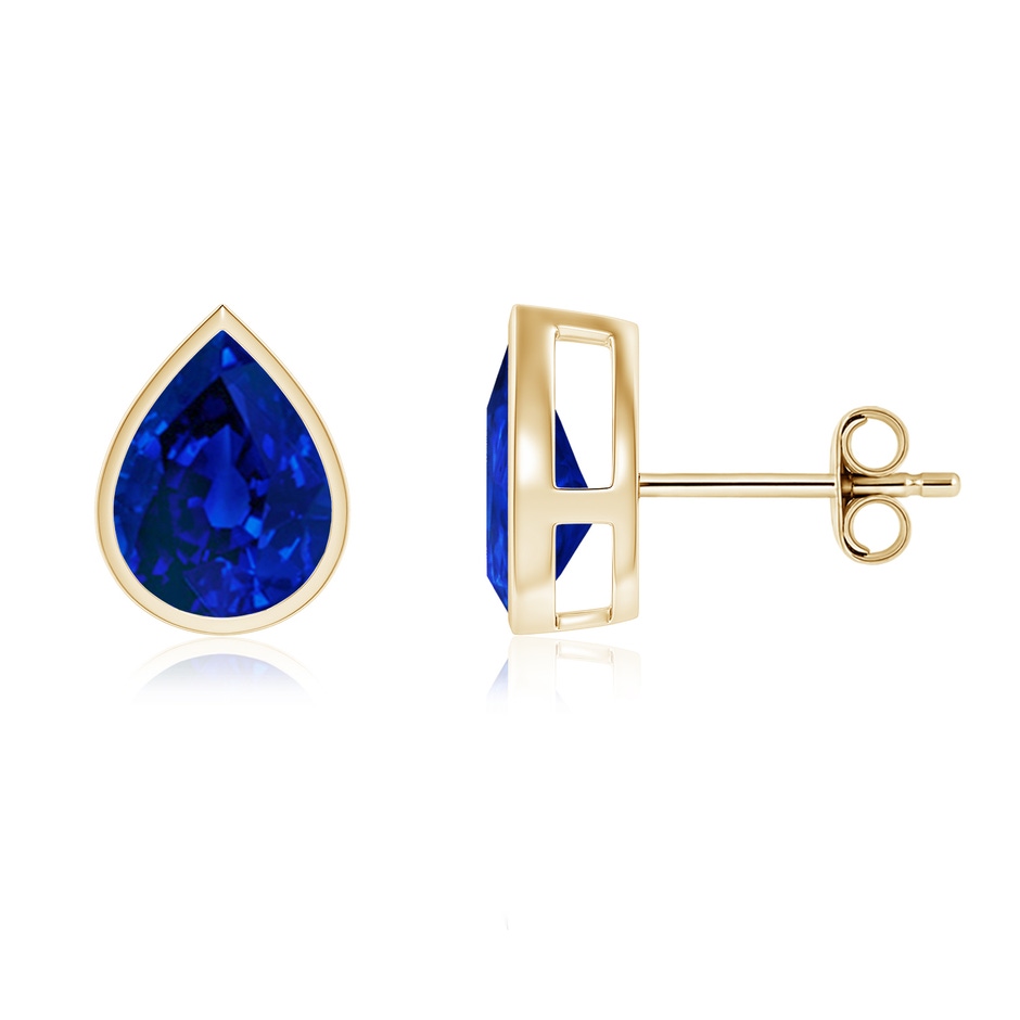 9x7mm Labgrown Bezel-Set Pear Lab-Grown Blue Sapphire Solitaire Stud Earrings in Yellow Gold 