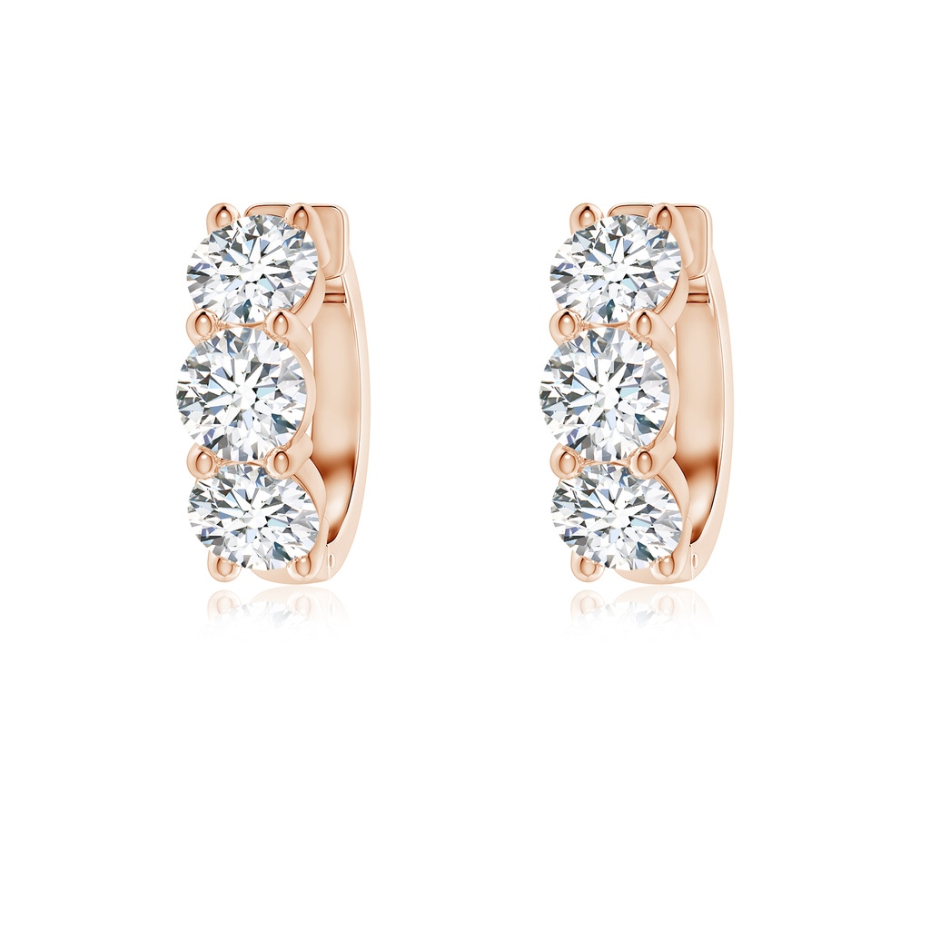 4.5mm FGVS Round Lab-Grown Diamond Three Stone Hoop Earrings in Rose Gold