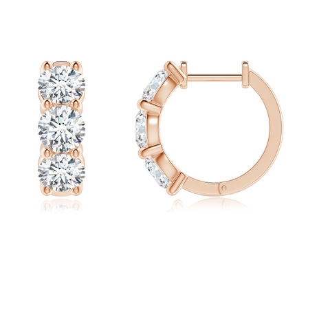 4.5mm FGVS Round Lab-Grown Diamond Three Stone Hoop Earrings in Rose Gold