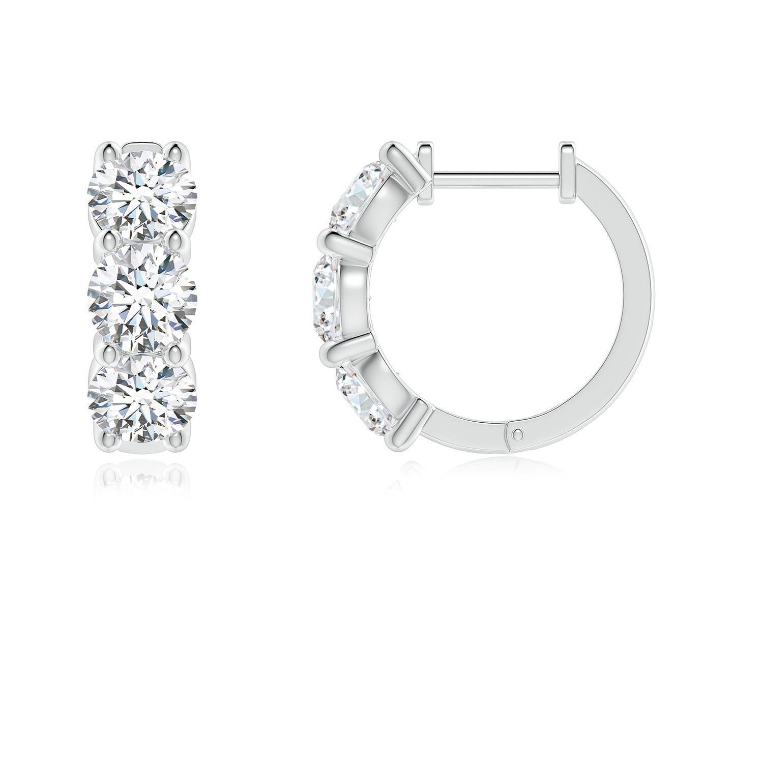4.5mm FGVS Round Lab-Grown Diamond Three Stone Hoop Earrings in White Gold