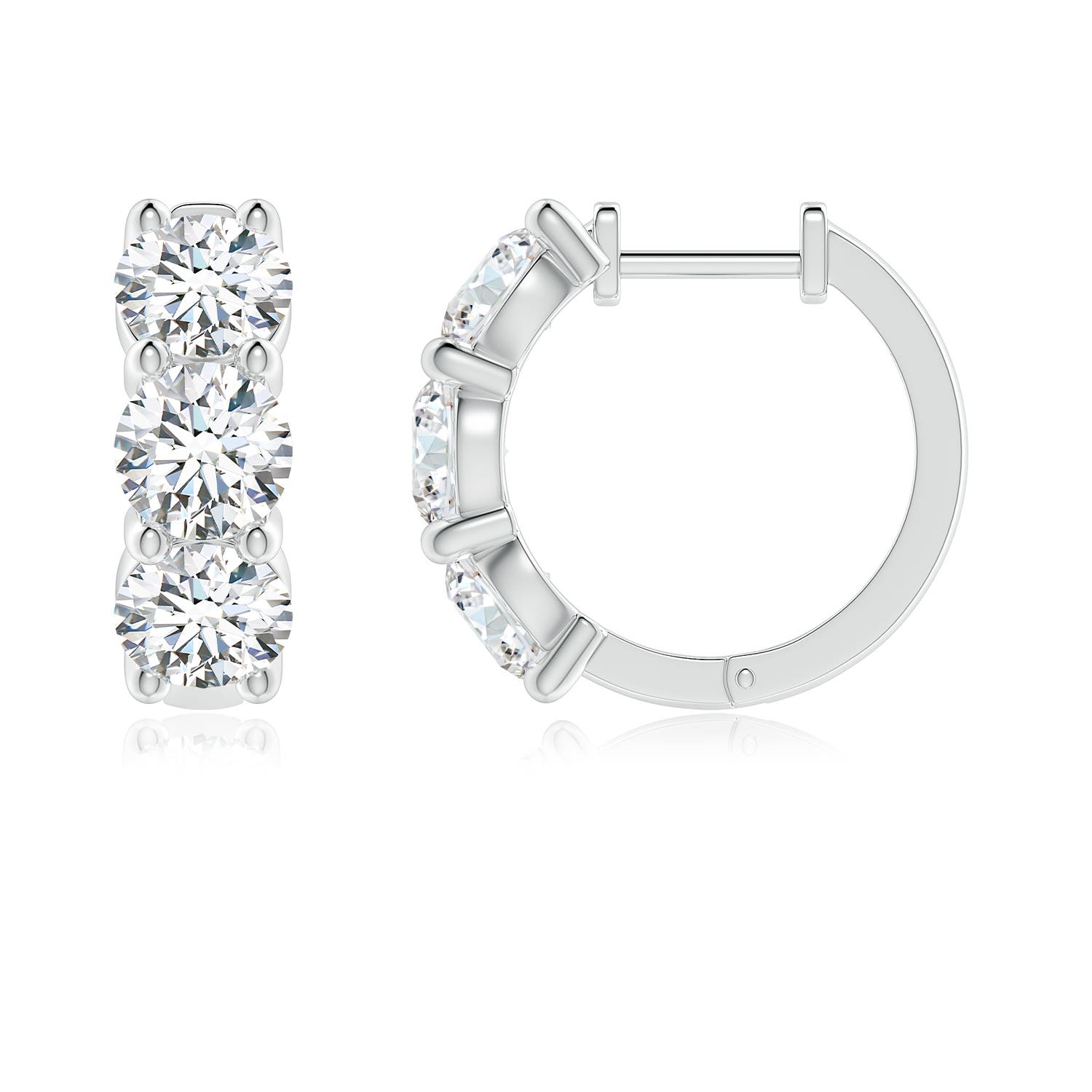 5.1mm FGVS Round Lab-Grown Diamond Three Stone Hoop Earrings in 18K White Gold