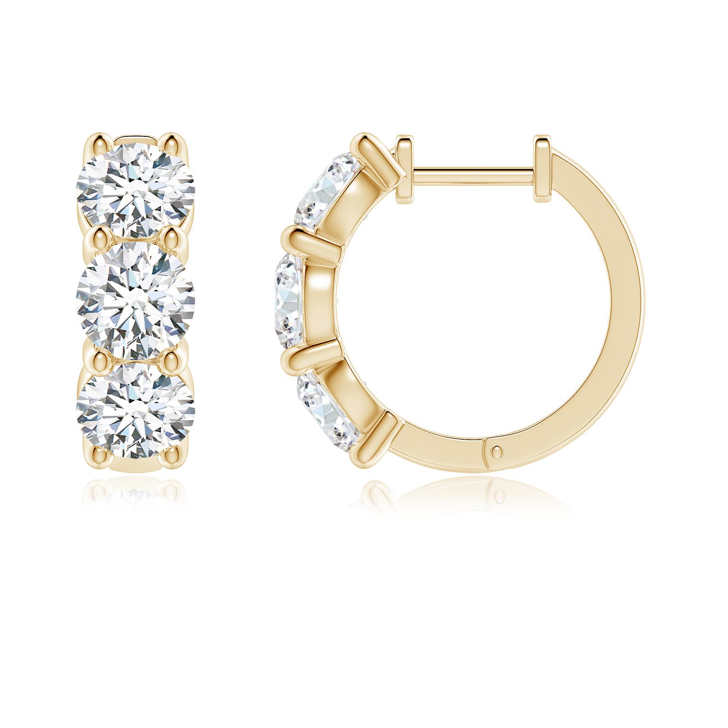 5.1mm FGVS Round Lab-Grown Diamond Three Stone Hoop Earrings in Yellow Gold - side 3