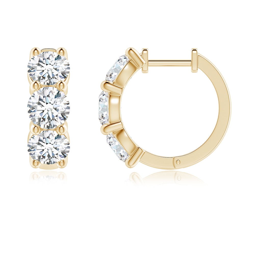 5.1mm FGVS Round Lab-Grown Diamond Three Stone Hoop Earrings in Yellow Gold - side 199