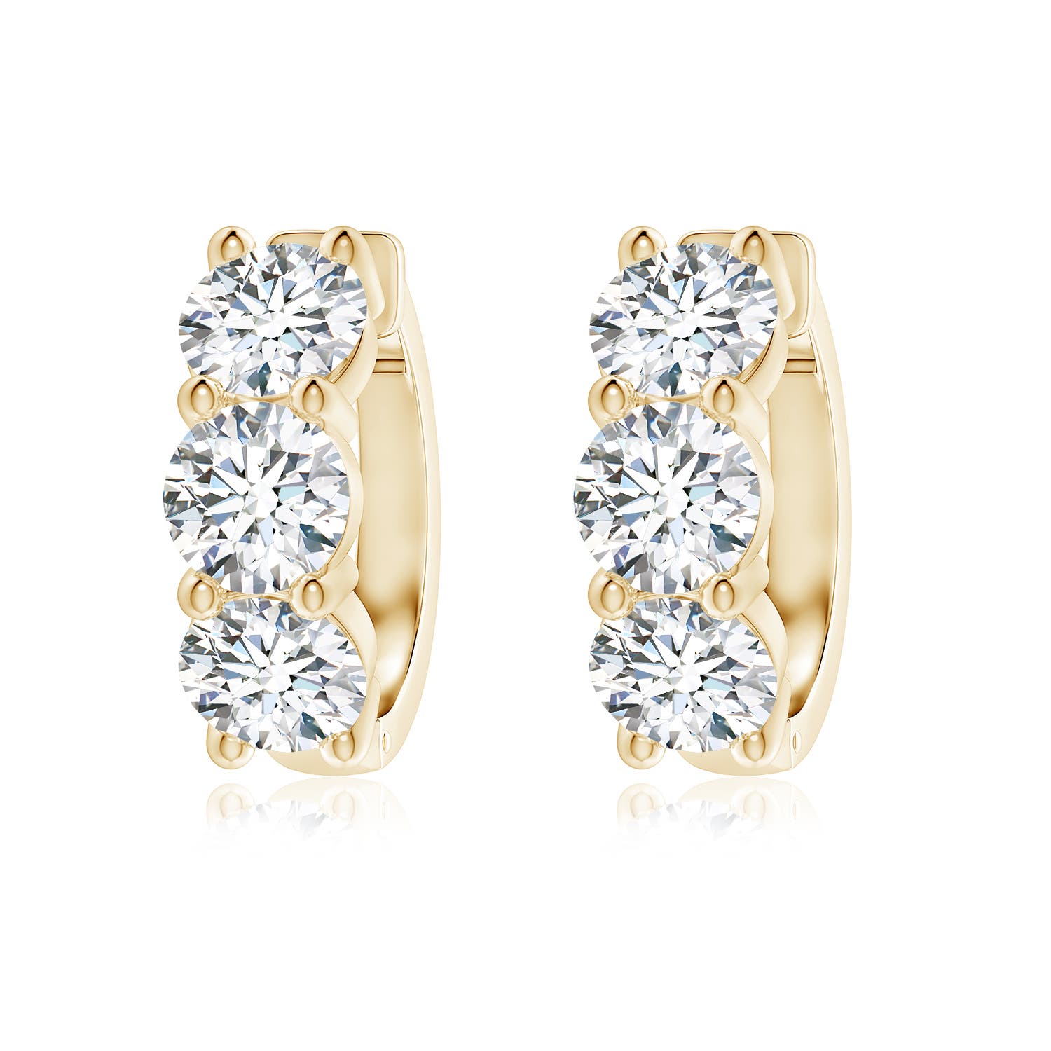 5.7mm FGVS Round Lab-Grown Diamond Three Stone Hoop Earrings in 18K Yellow Gold