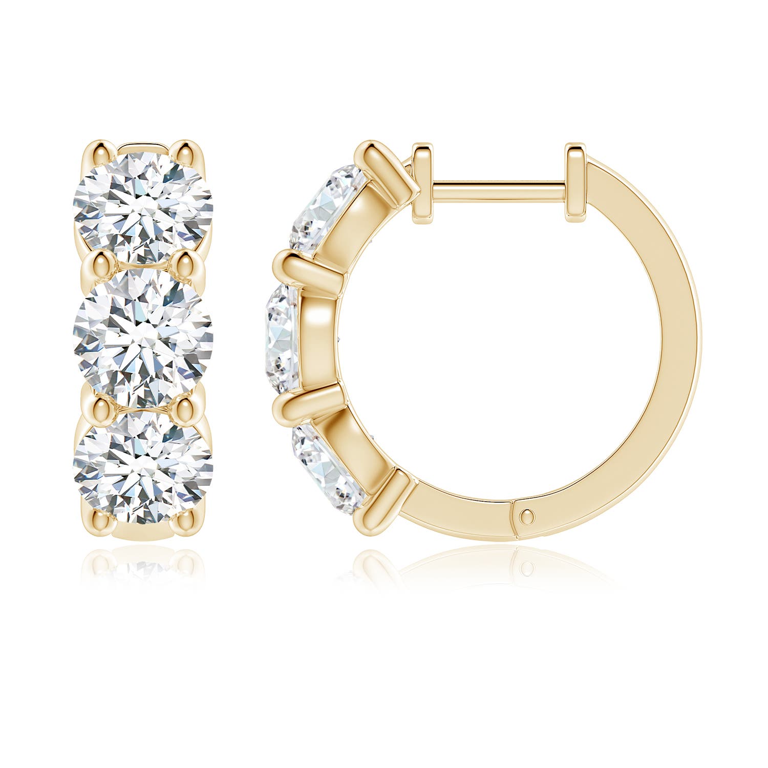 5.7mm FGVS Round Lab-Grown Diamond Three Stone Hoop Earrings in 18K Yellow Gold