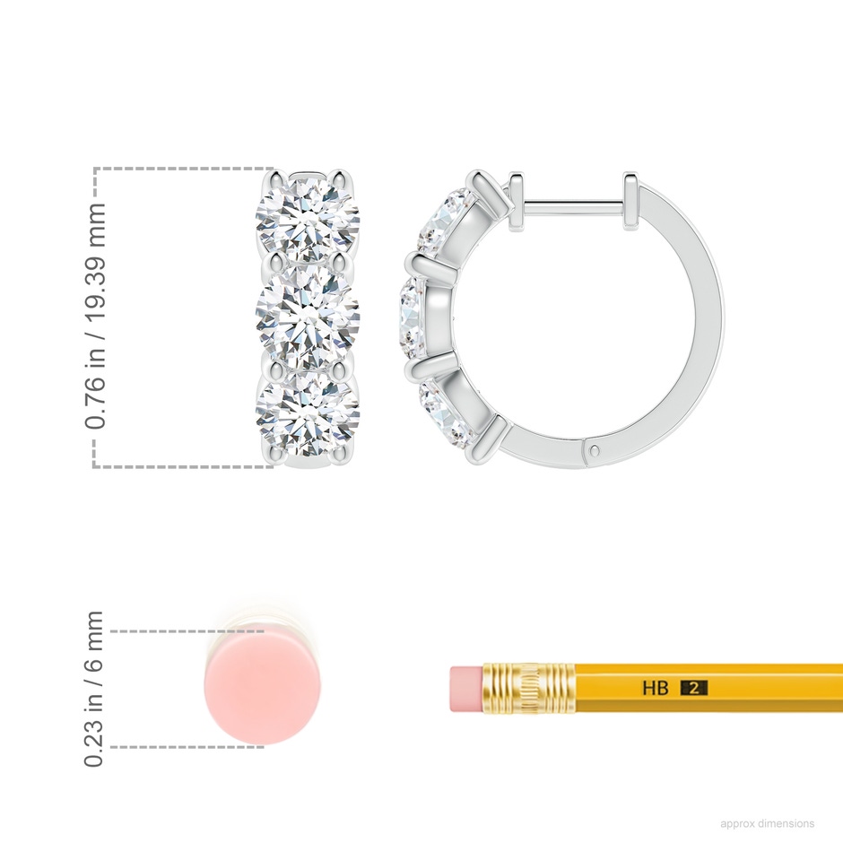 5.7mm FGVS Round Lab-Grown Diamond Three Stone Hoop Earrings in P950 Platinum ruler