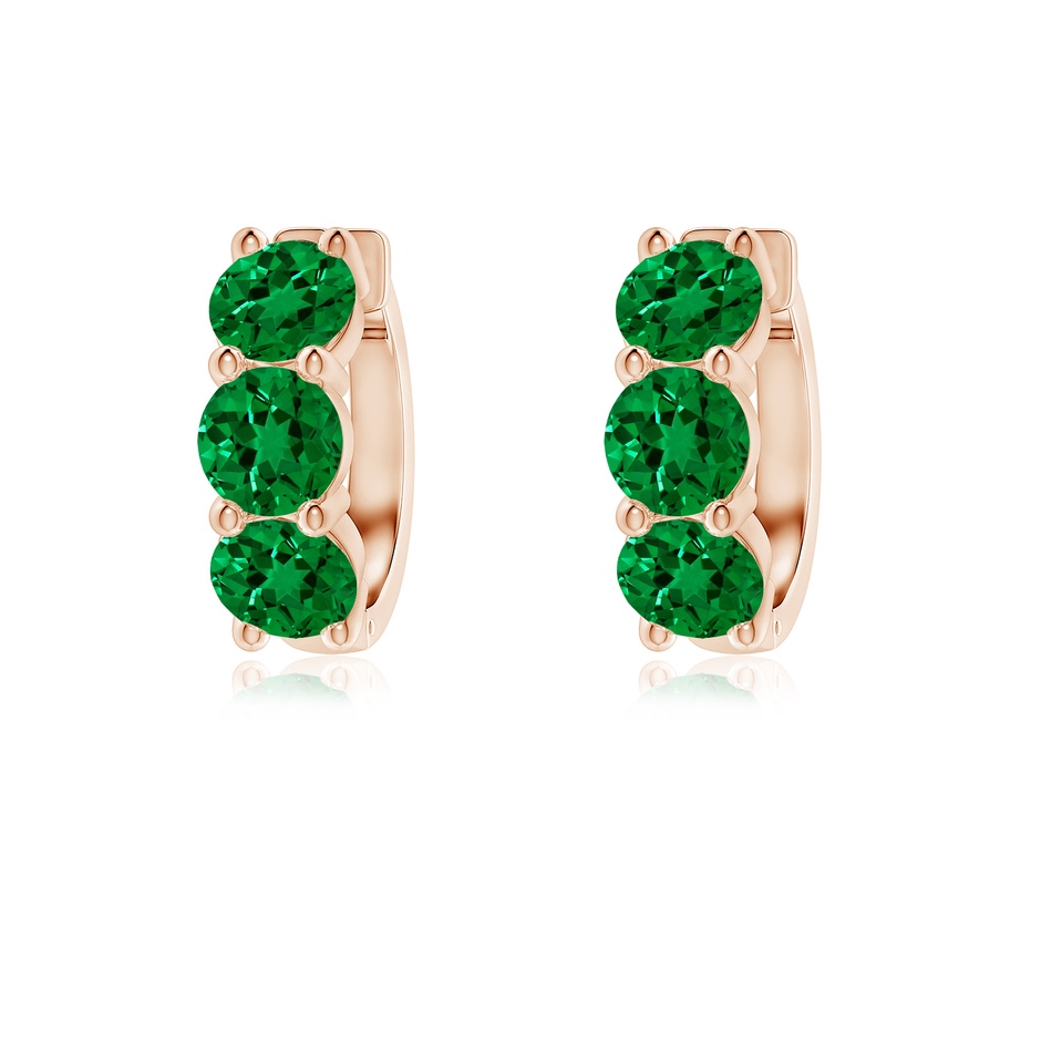 4.5mm Labgrown Round Lab-Grown Emerald Three Stone Hoop Earrings in Rose Gold 