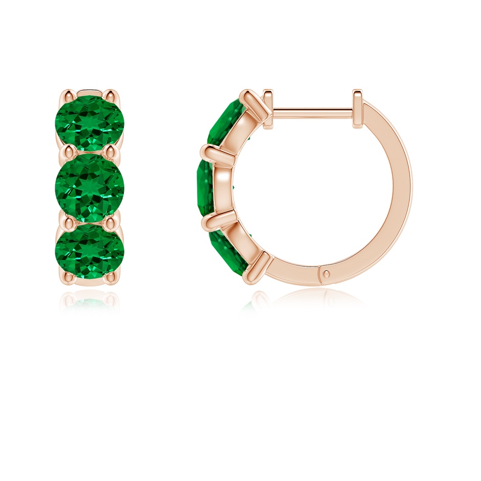 4.5mm Labgrown Round Lab-Grown Emerald Three Stone Hoop Earrings in Rose Gold side 199
