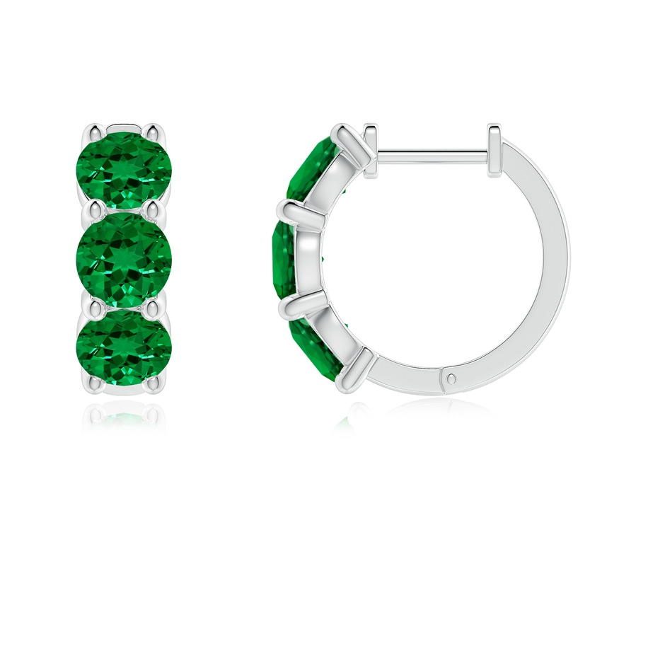 4.5mm Labgrown Round Lab-Grown Emerald Three Stone Hoop Earrings in White Gold side 199