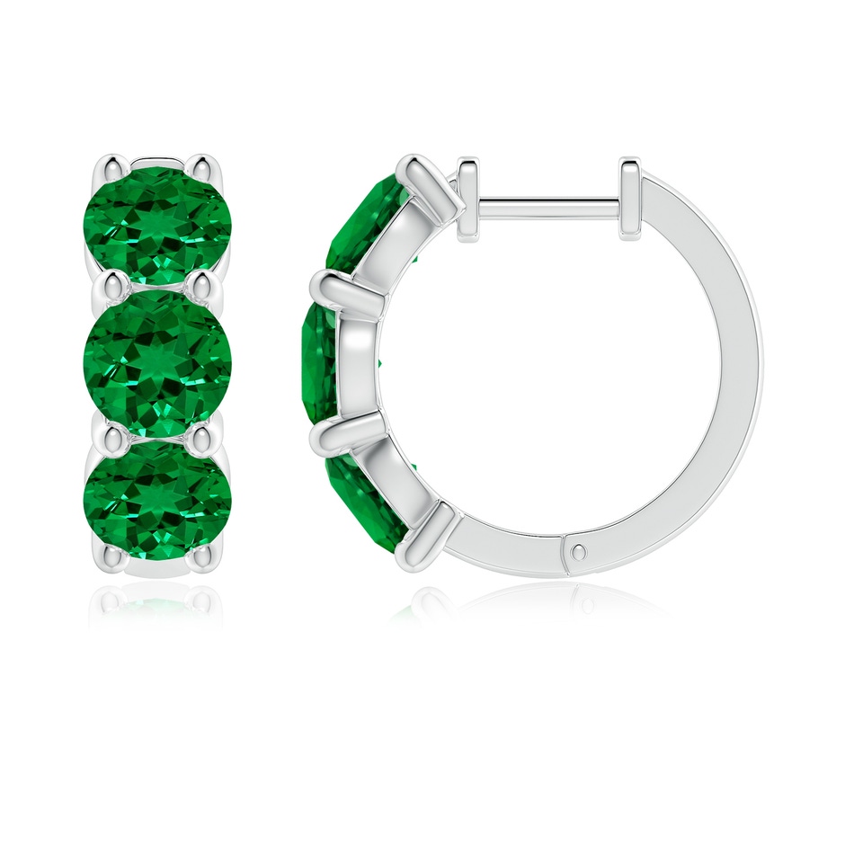 5.5mm Labgrown Round Lab-Grown Emerald Three Stone Hoop Earrings in P950 Platinum side 199