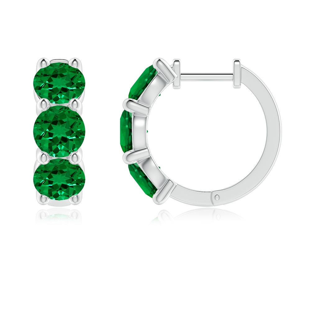 5mm Labgrown Round Lab-Grown Emerald Three Stone Hoop Earrings in White Gold - side 199