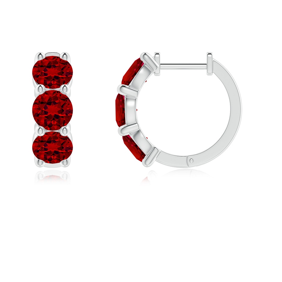 4.5mm Labgrown Round Lab-Grown Ruby Three Stone Hoop Earrings in White Gold side 199