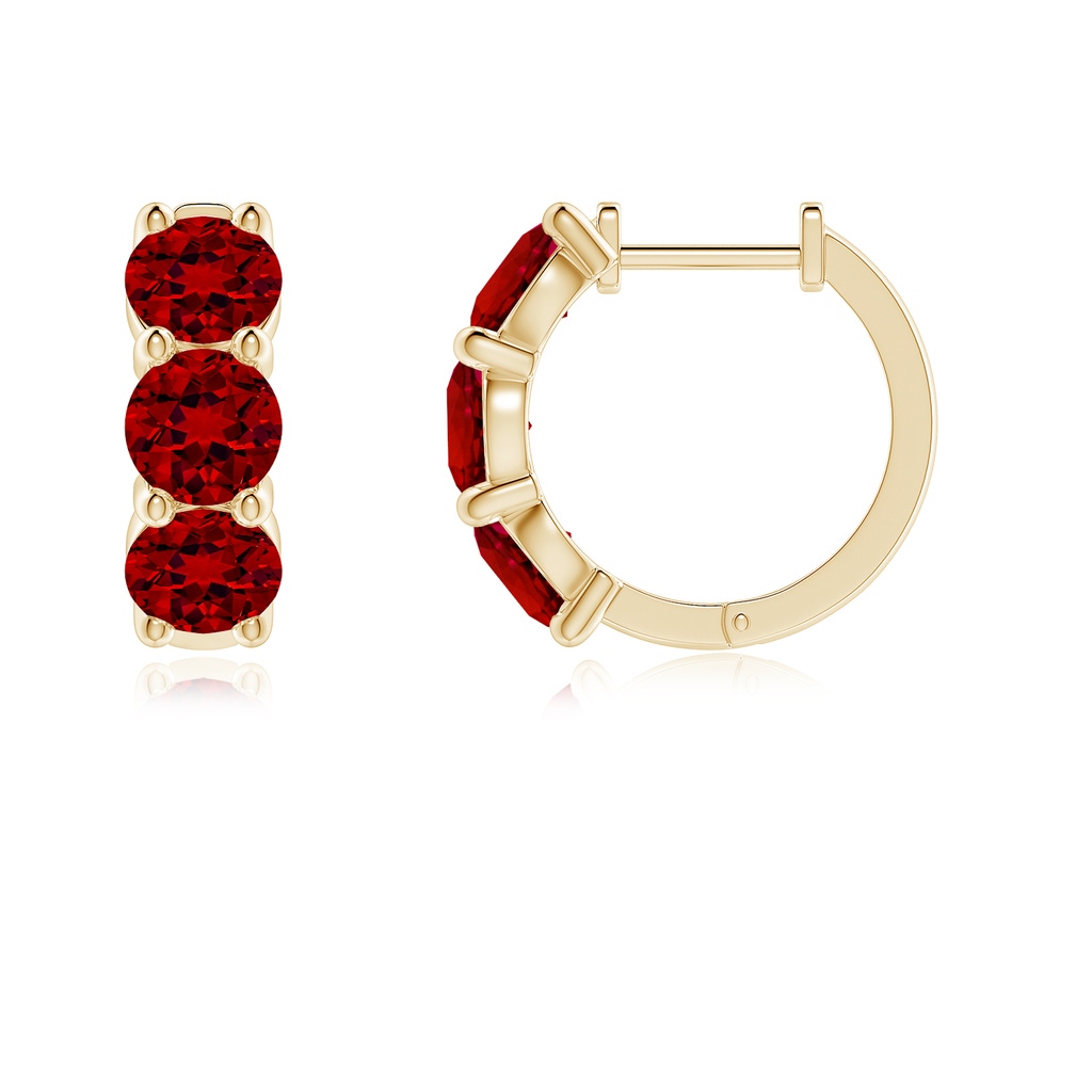 4.5mm Labgrown Round Lab-Grown Ruby Three Stone Hoop Earrings in Yellow Gold - side 199