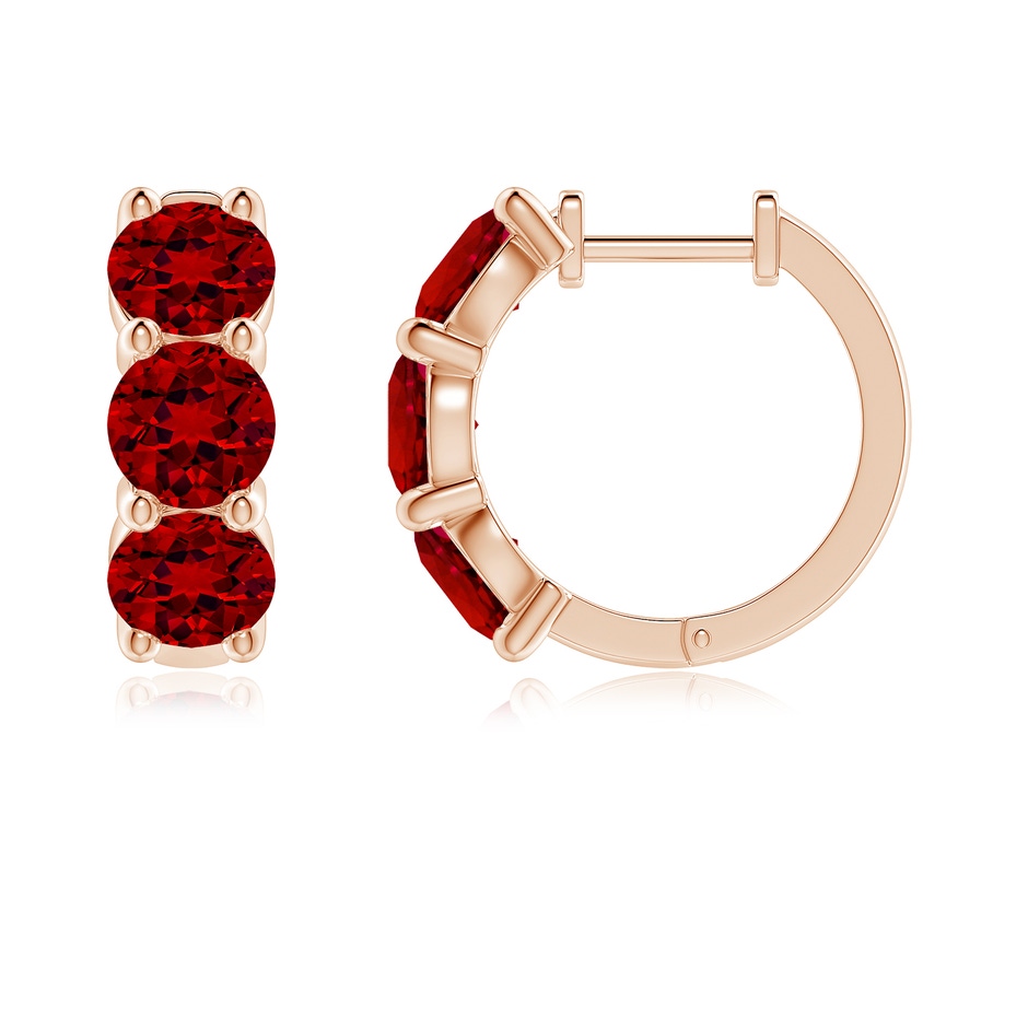 5mm Labgrown Round Lab-Grown Ruby Three Stone Hoop Earrings in 18K Rose Gold side 199