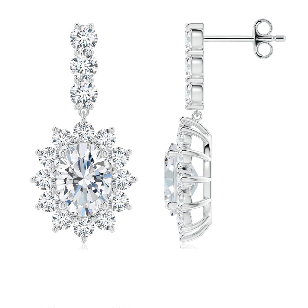 7.7x5.7mm FGVS Oval Lab-Grown Diamond Floral Halo Dangle Earrings in P950 Platinum