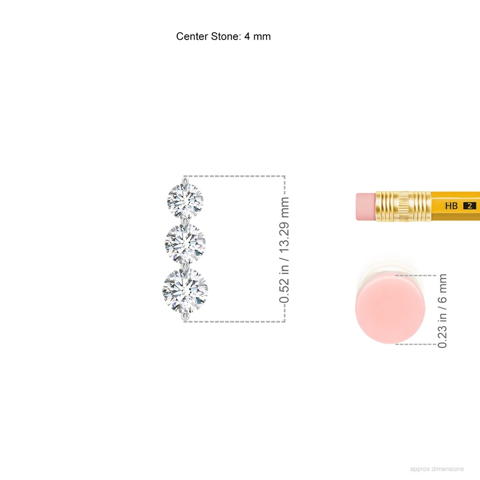 4mm FGVS Graduated Round Lab-Grown Diamond Three Stone Earrings in P950 Platinum ruler